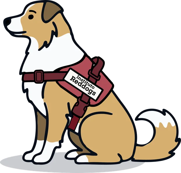 Cão ilustrado em pelagem dourada, sentado, de colete