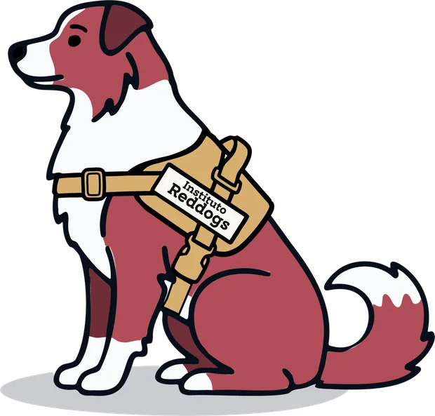 Cão ilustrado em vinho, sentado, de colete